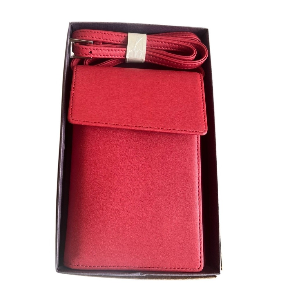 Royce Red Leather Crossbody Passport Travel Wallet With Adjustable‎ Strap NIB